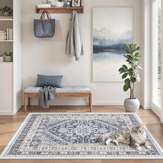3x5 Rug for Entryway, Washable Area Rug, Living Room, Dining Room, Vintage Rug by Zesthome
