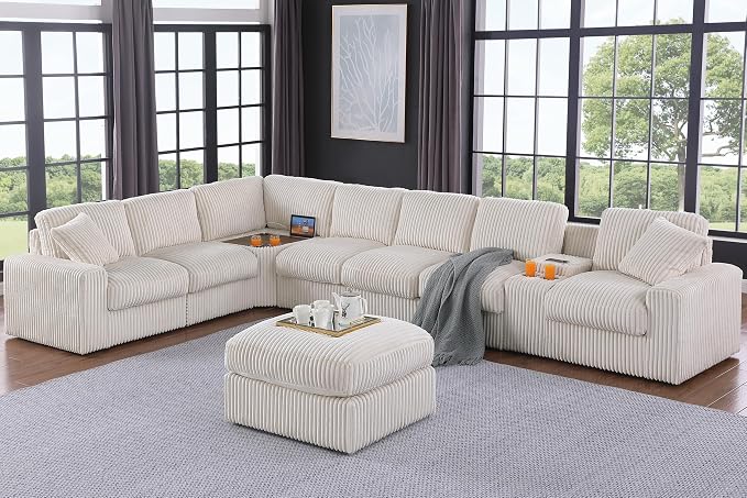 Ball & Cast 157" Oversized Modular Sectional Sofa L-Shaped, Large Corduroy by BallCast