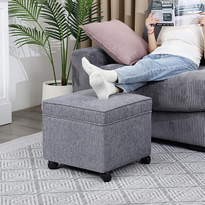 Adeco 17.5 Inch Square Storage Ottoman - Image 6
