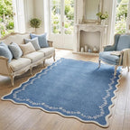 GarveeHome 5x7 Scalloped Area Rug Blue Washable Bedroom Living Room Rug | Soft by GarveeHome