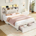 Full Bed Frame with Drawers, Hidden-Cubby & Shelves Storage Headboard with - Image 8