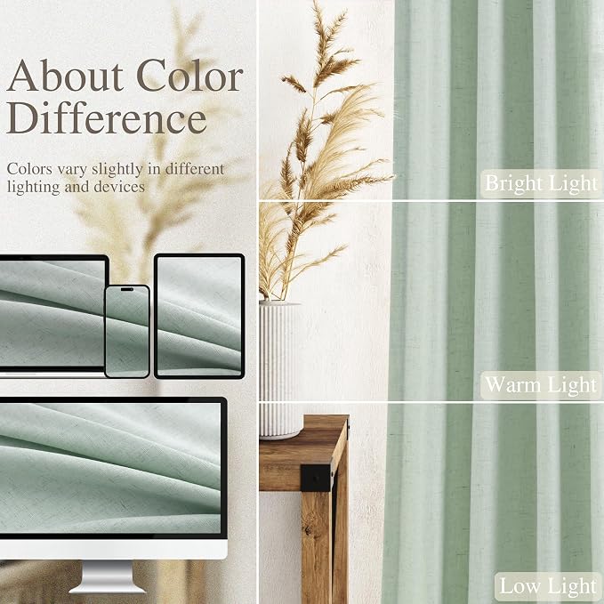 Aqua Green Linen Curtains 63 Inches Long 2 Panel Sets - Image 3