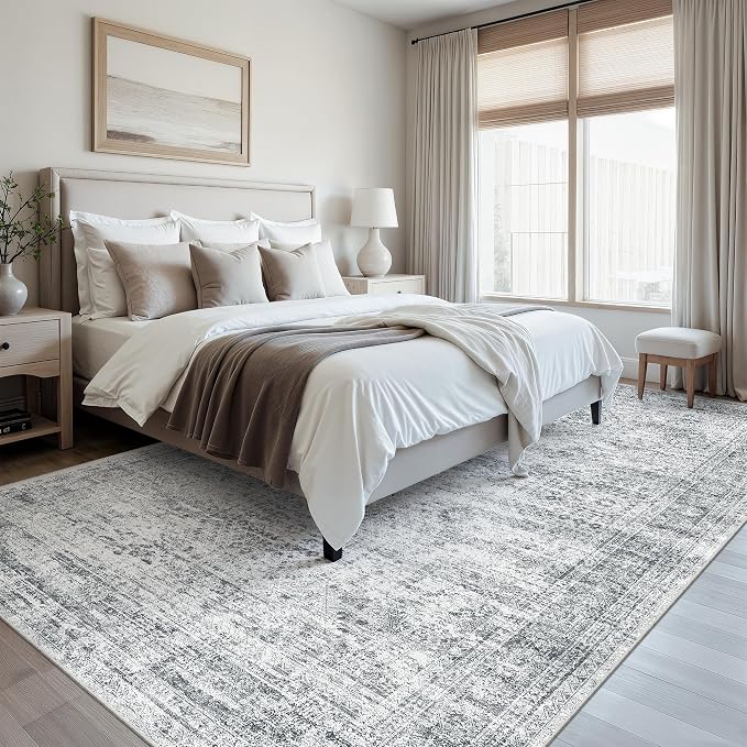 Soalmost 7x10 Area Rug for Living Room Washable Rugs Non-Slip Grey | Low-Pile - Image 4
