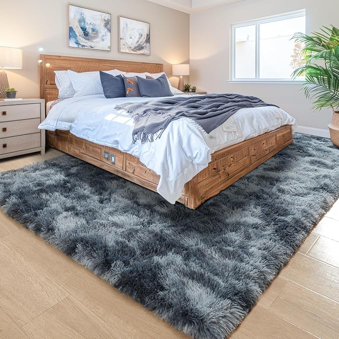 4x6 Tie-Dyed Blue and Grey Fluffy Soft Area Rug Non-Slip - Image 3