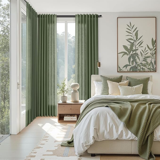Forest Green Linen Curtains 63 Inch Length - Image 7