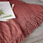 BOURINA Burgundy Throw Blanket 60x80 Inches Throw Textured Solid Soft Sofa - Image 5