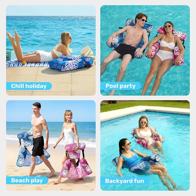 SLOOSH Inflatable Pool Floats Adult, 2 Packs Floating Lounge Chairs, Blow up - Image 8