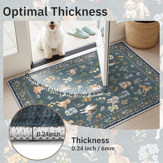 Soalmost Dog 9x12 Area Rugs for Living Room, Washable Soft Rug Navy Blue | - Image 9