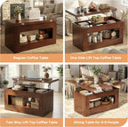 UNIQUITE 40" Lift Top Coffee Table, 4 in 1 Multi-Function Lift Coffee Tables - Image 6