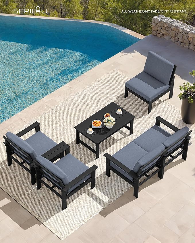 SERWALL HDPE Patio Conversation Set, 6-piece Sectional Outdoor Furniture Set - Image 5