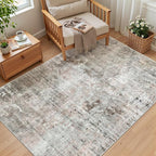 Soalmost Abstract 3x5 Rugs, Small Kitchen Entryway Area Rug Pink/Grey | Vintage - Image 4