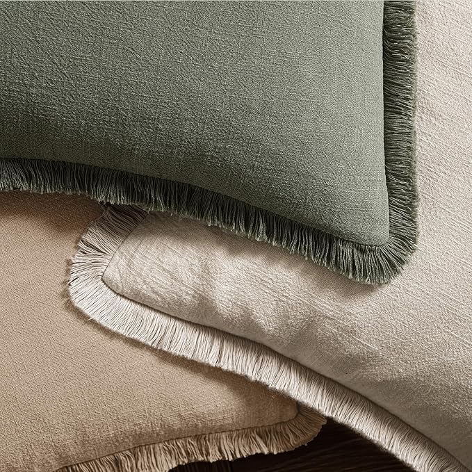 MIULEE Boho Linen Fringe Decorative Euro Throw Pillow Covers Camel 22x22 | Set - Image 4