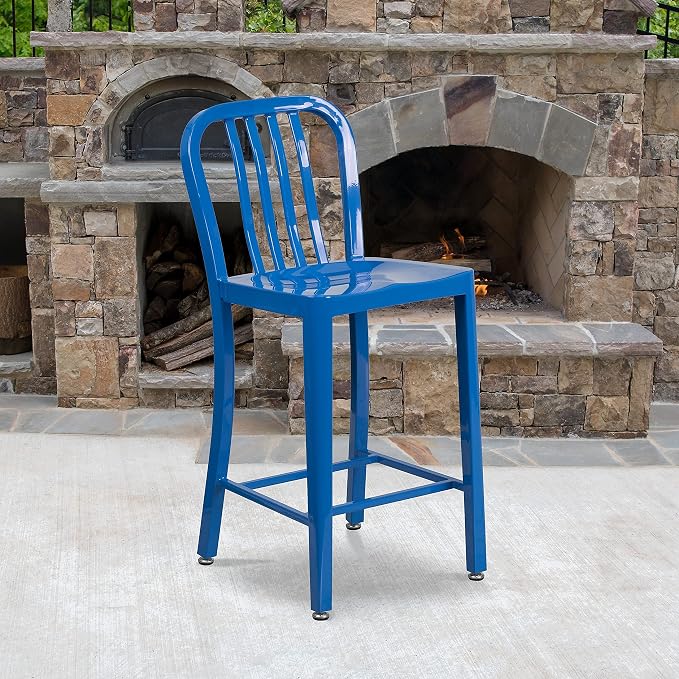 Flash Furniture Commercial Grade 24" High Blue Metal Indoor-Outdoor Counter - Image 4