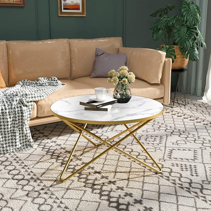 HLR Round Coffee Table with White Faux Marble Top - Image 10
