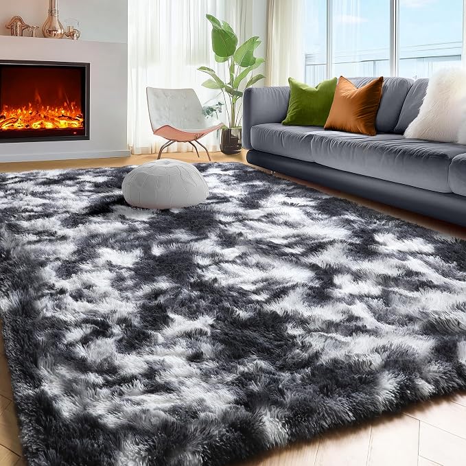 Black White Grey Rugs for Living Room 5x8, Fluffy Vintage Rugs for Kids Room | - Image 3