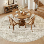 Soalmost Round Rugs 9ft Living Room Circle Area Rug 9x9 Brown Vintage | - Image 2
