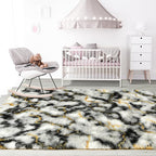 4x6 Grey and Gold Fluffy Soft Area Rug Non-Slip - Image 7