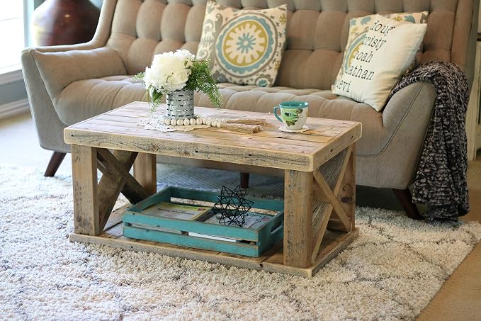 Doug and Cristy Designs Natural Wooden X Leg Coffee Table - Image 2