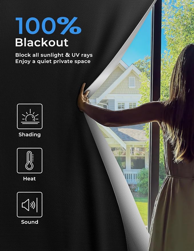 Blackout Curtains for Bedroom 96"x70"Portable Black Out Window Cover - Image 2