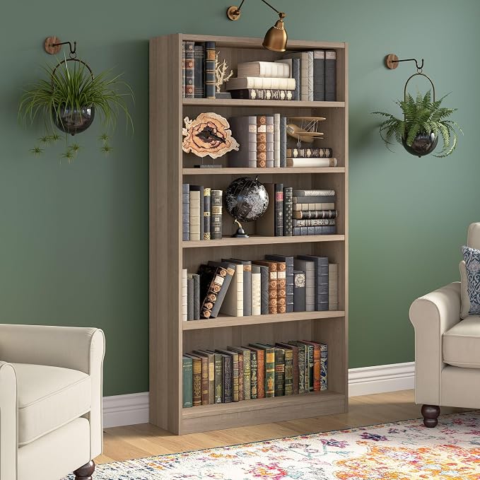 Bush Home Tall 5 Shelf Bookcase, 5 Tier Bookshelf Storage Cabinet - Image 2