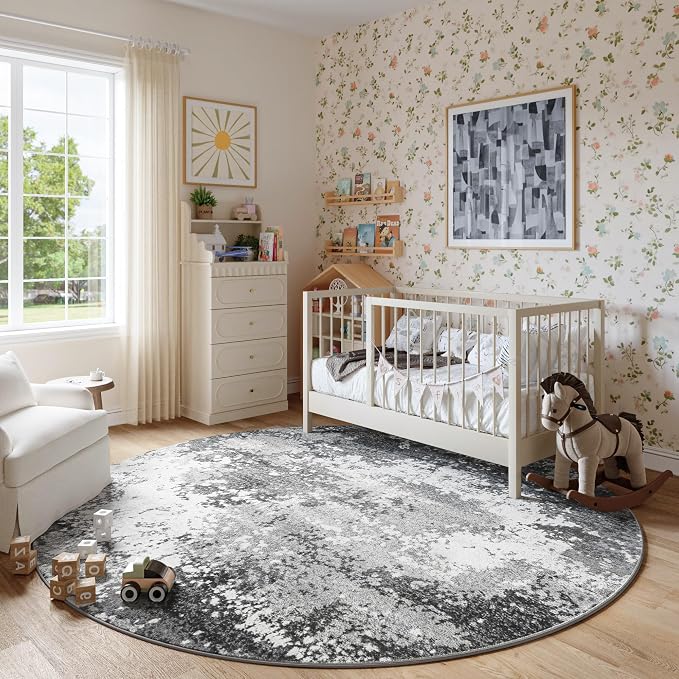 Round Area Rugs 6ft Washable Grey Circle Rug - Image 4