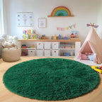 Dark Green Round Area Rugs 5ft, Fluffy Soft Bedroom Circle Rug - Image 6