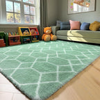 Area Rugs for Bedroom Living Room, 4x6 Fluffy Sage Green and White Rug | Modern - Image 9