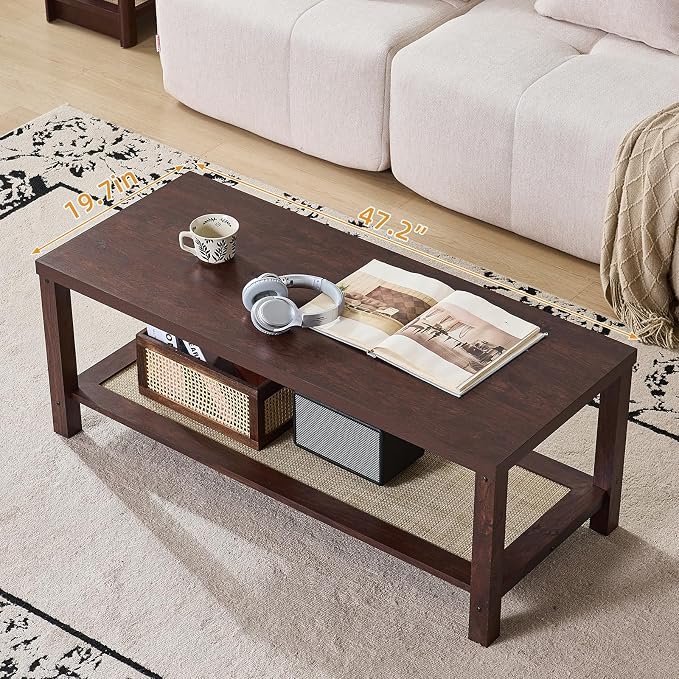 Lerliuo Boho Coffee Tables for Living Room, Rattan Center Table - Image 3