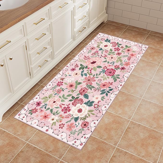 DUKINO 2x4 Entryway Rug, Floral Washable Kitchen Rugs Non Slip, Soft Indoor - Image 8