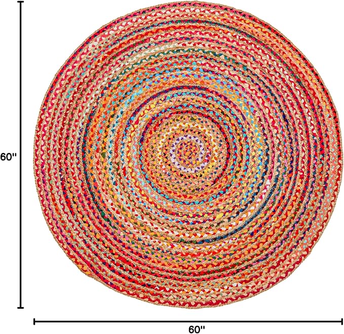 Hausattire Braided Boho Round Rug, 5 ft | Jute/cotton blend, hand woven - Image 2