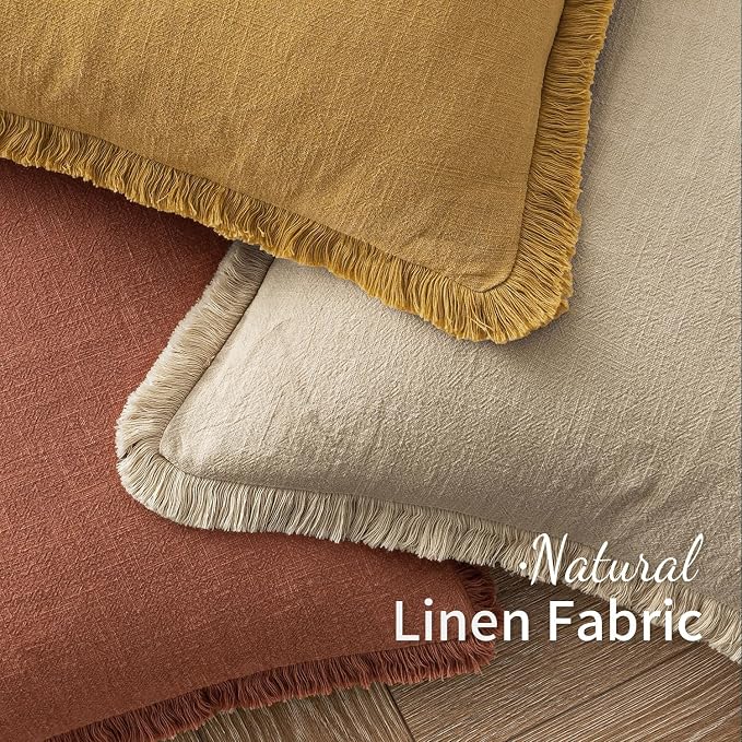 MIULEE Linen Fringe Decorative Fall Throw Pillow Covers Late Autumn 20x20 | Set - Image 9