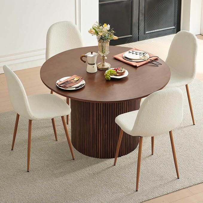Dining Table Set for 4, Mid Century Modern 47 Inch Wooden Round Dining Table Set - Image 3