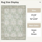 Soalmost 8x10 Area Rugs Large Washable Living Room Rug Non-Slip Green/Brown | - Image 5