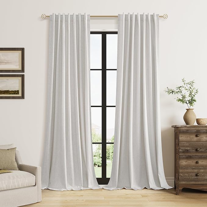 90 Inch Long Natural 100% Blackout Linen Curtains by Guken