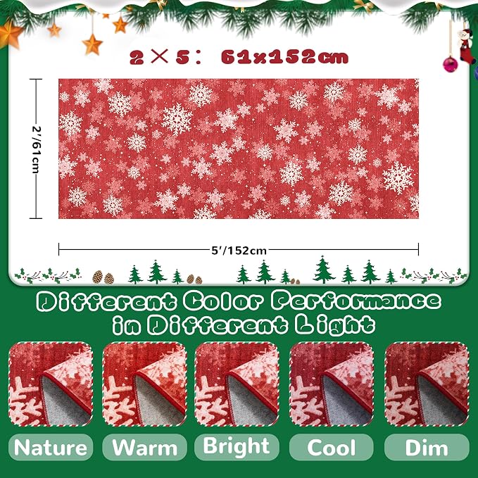 2x5 Christmas Runner Rug for Kitchen, Snowflake Rugs for Bathroom, Washable - Image 9
