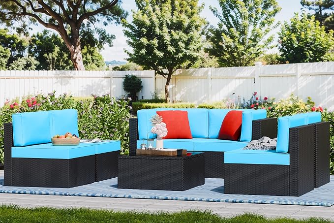 Vongrasig 7 Pieces Outdoor Patio Furniture Sets, Outdoor Sectional Rattan Sofa - Image 2