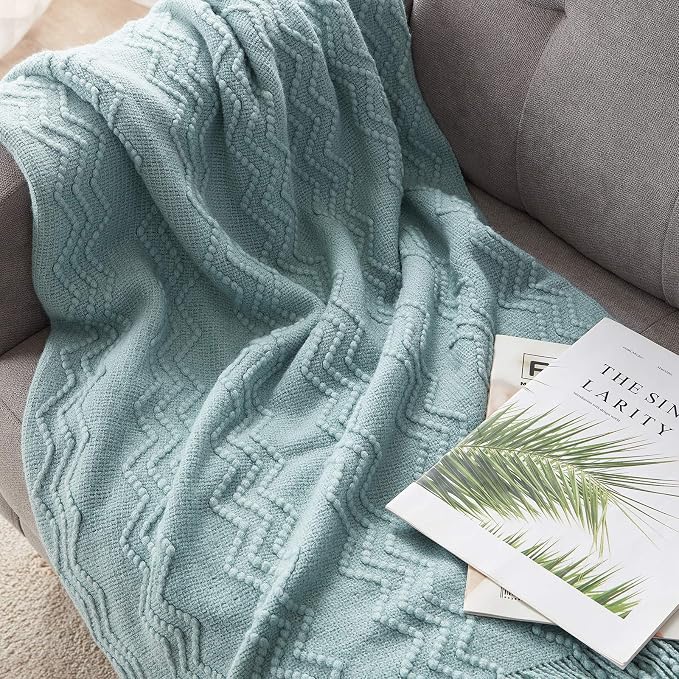 BOURINA Aqua Throw Blanket 50x60 Inches Throw Textured Solid Soft Sofa Couch - Image 4