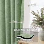Light Sage 100% Blackout Linen Curtains 96 Inch Length 2 Panels Set - Image 4