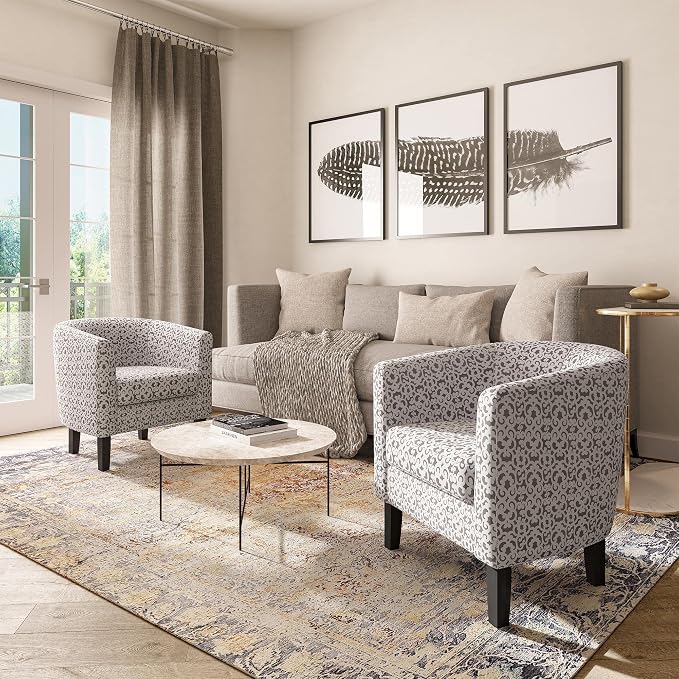 BELLEZE Accent Barrel Chair, Linen Round Chair Club Tub Sofa Corner Chair - Image 6