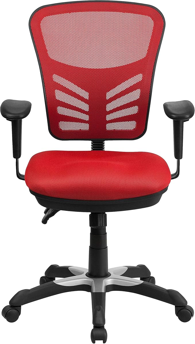 Flash Furniture Nicholas Mid-Back Red Mesh Multifunction Executive Swivel - Image 5