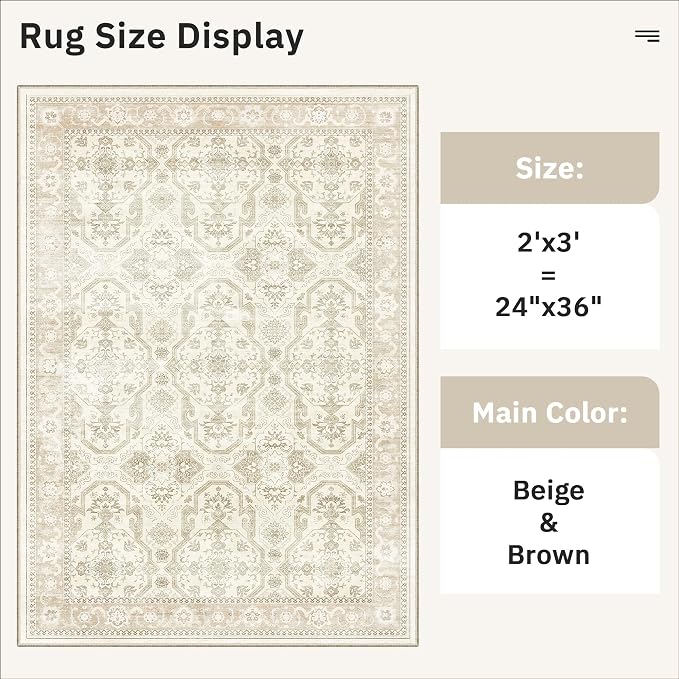 Soalmost 2x3 Washable Rugs for Kitchen Entryway, Small Area Rug Beige/Brown | - Image 5