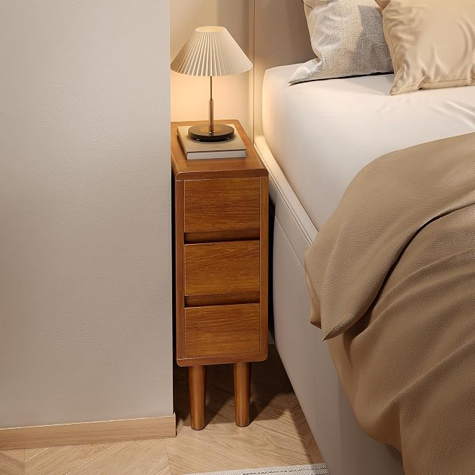 Narrow Nightstand with 3 Drawers Narrow Night Stand Solid Wood Bedside Table - Image 7
