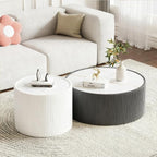 SSLine Round Drum Coffee Table Set of 2 Modern Sintered Stone Top Nesting by SSLine
