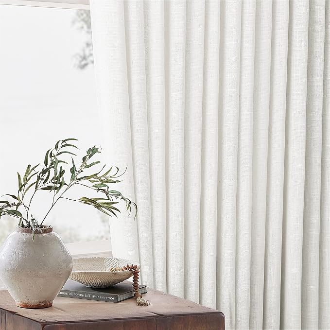 Beige White Pinch Pleated Semi Sheer Linen Curtain 1 Panel 60x108 | Memory - Image 8