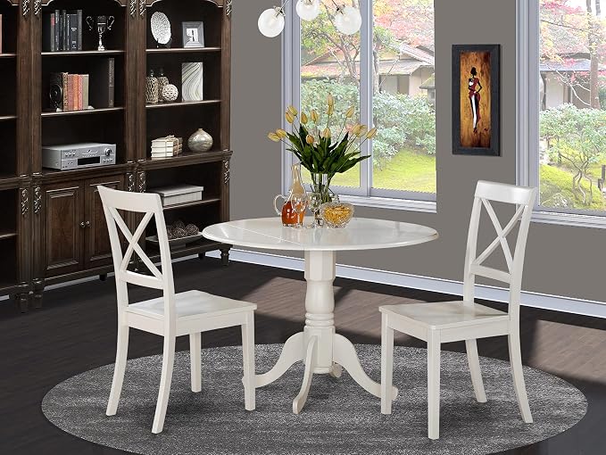 East West Furniture DLBO3-WHI-W 3 Piece Dining Room Table Set Contains a Round - Image 2