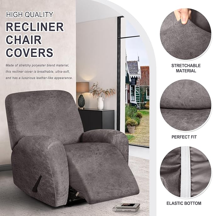 ANARACHON Leather Look Recliner Chair Covers, 4-Pieces Stretch Recliner Cover - Image 4