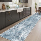 Soalmost Abstract Runner Rug 2x10 Hallway Kitchen Runners Blue/Grey | Stain - Image 2