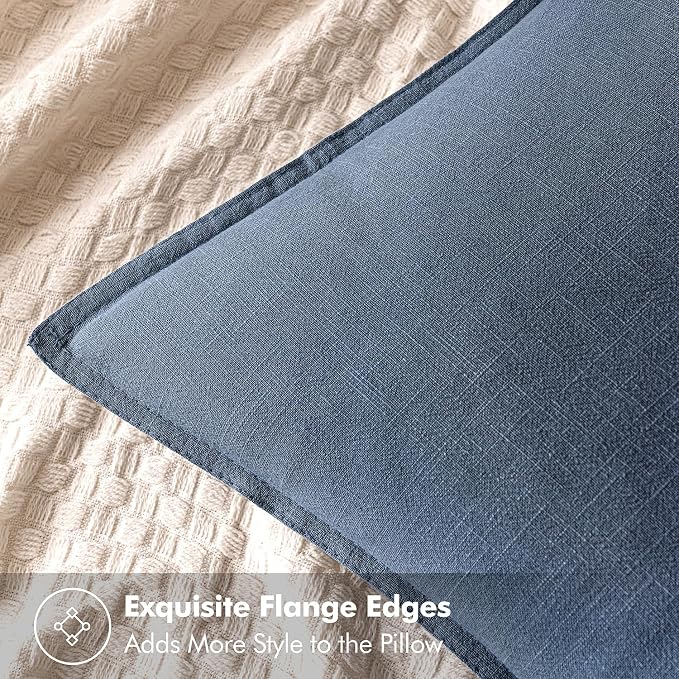 MIULEE Decorative Linen Euro Sham Pillow Covers 22x22 Inch Blue Ashes | Boho - Image 2