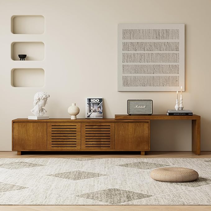 LKTART Mid Century Modern TV Stand, Extendable Entertainment Center by LKTART
