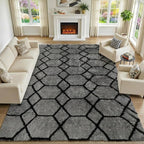5x7 Area Rugs for Living Room Bedroom, Fluffy Grey and Black Geometric Rug | - Image 5
